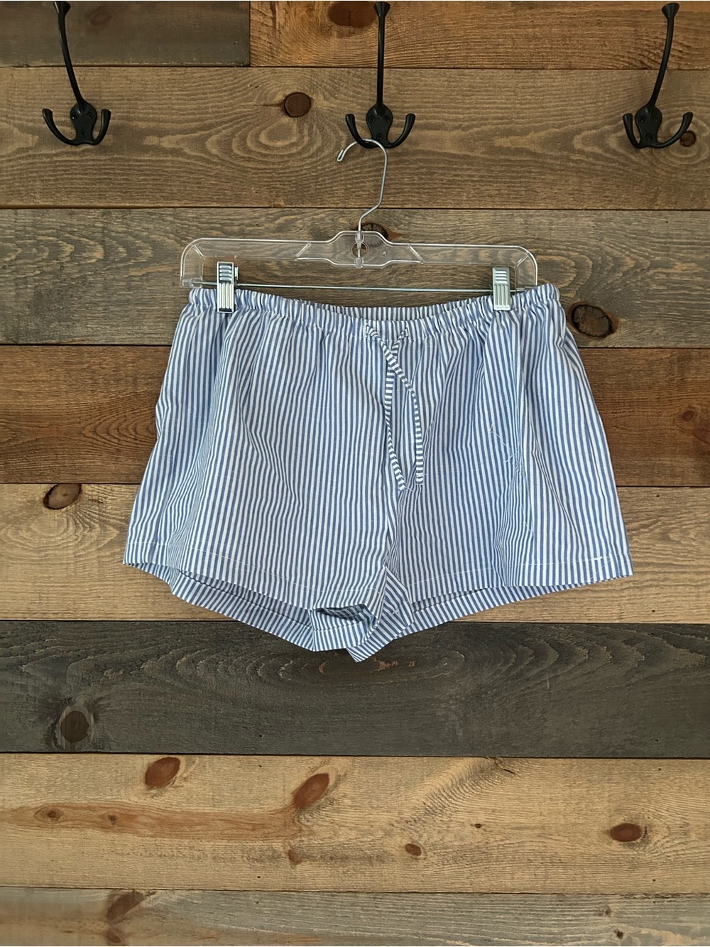 SHEIN Blue and White Striped Flat Front Shorts Size L